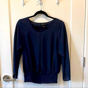 BCX navy blue cinch waisted blouse